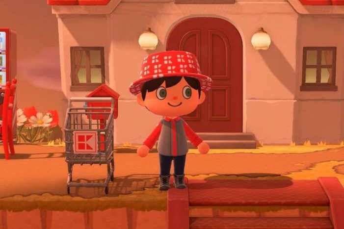 Kaufland Avatar steht neben einem virtuellen Einkaufswagen mit einem Kaufland Logo im Metaverse