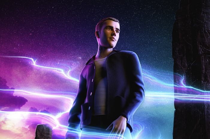 Justin Bieber als Avatar schwebt durch das Universum im Metaverse