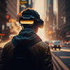 Junge mit Augmented Reality Glasses auf den Straßen von New York